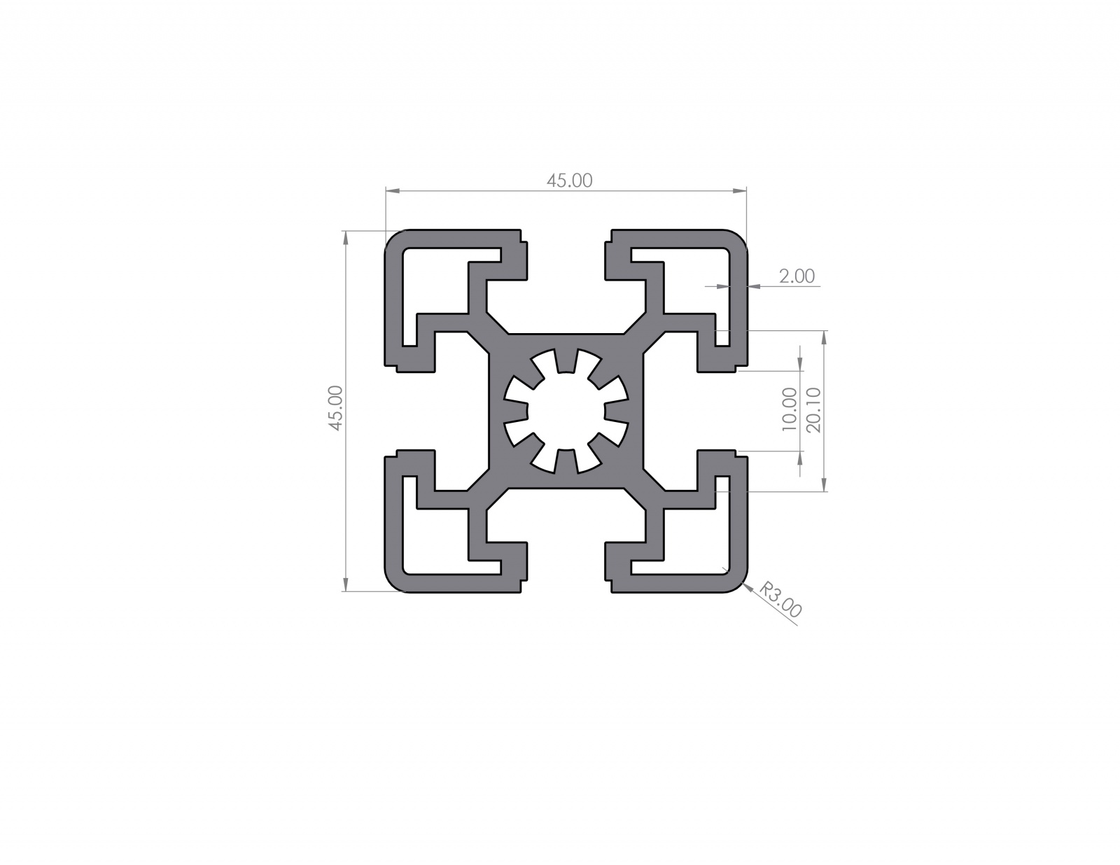 Aluminiumprofil 45x45 Nut 10 Schwer B-Typ